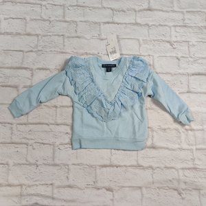 French connection eyelet ruffle lace blue sweatshirt toddler crew neck sz 2T